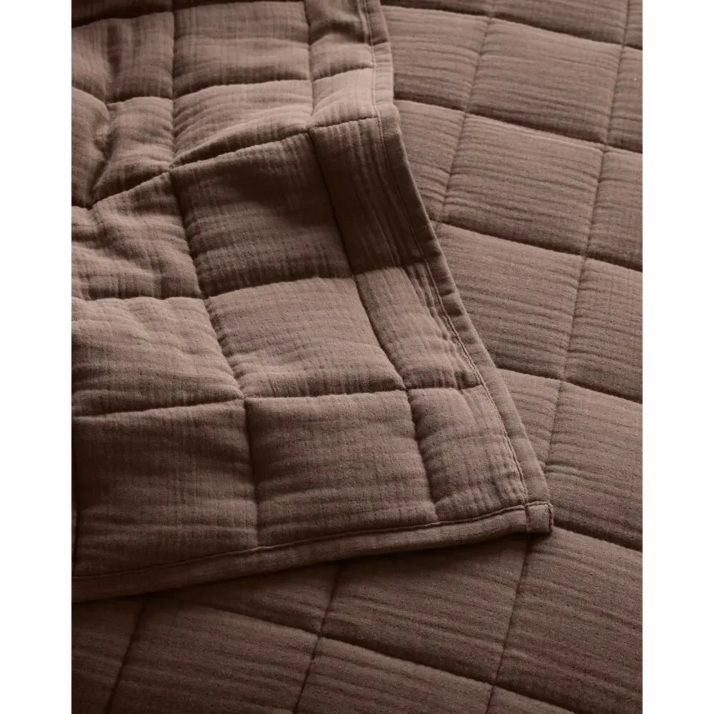 Quince Organic Cotton Gauze Box Quilt Chocolate Full/Queen NWOT